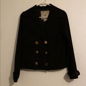 Black wool blend cropped pea coat